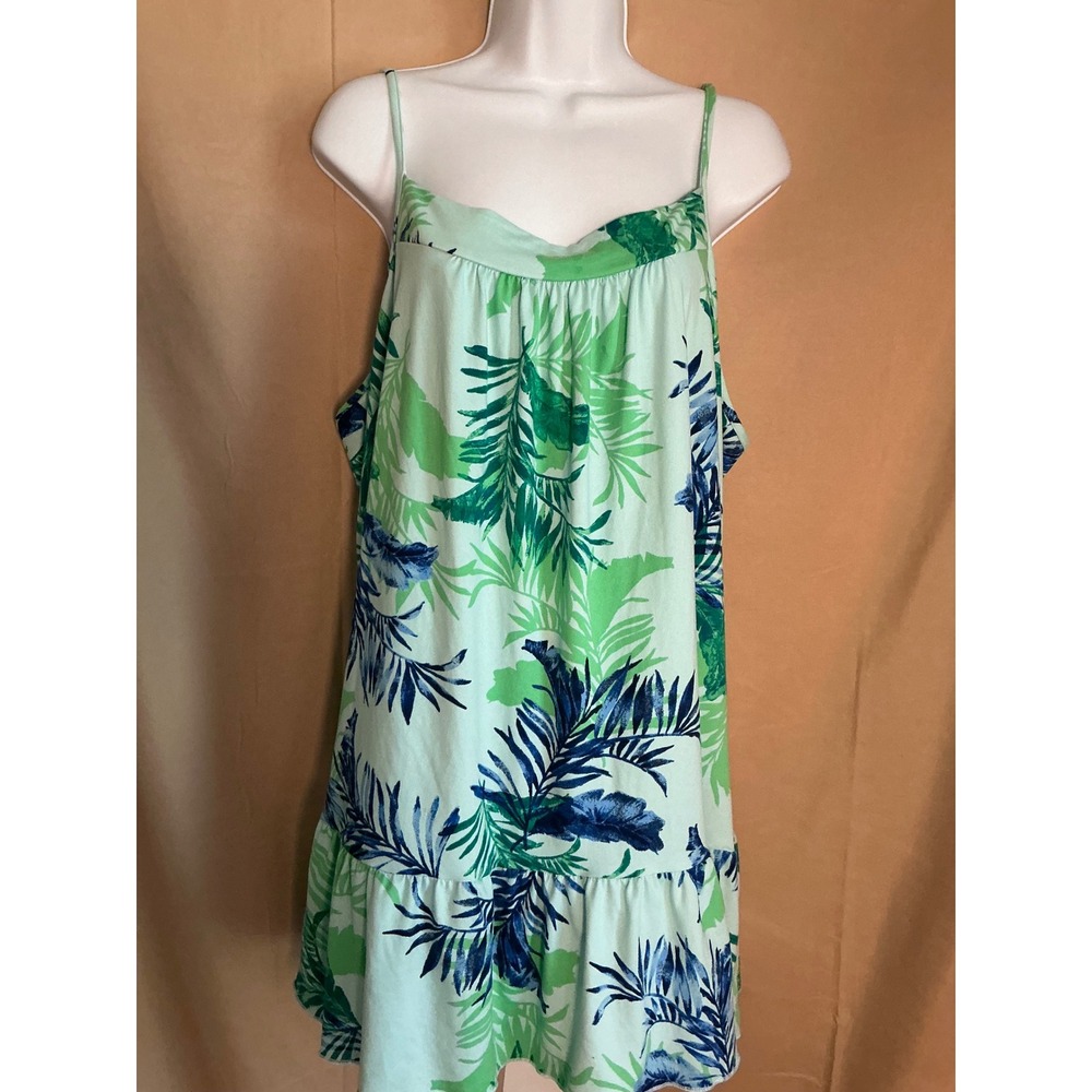 Joyspun Tropical Leaf Nightgown Women XL Mint Green Excellent Ruffle Chemise